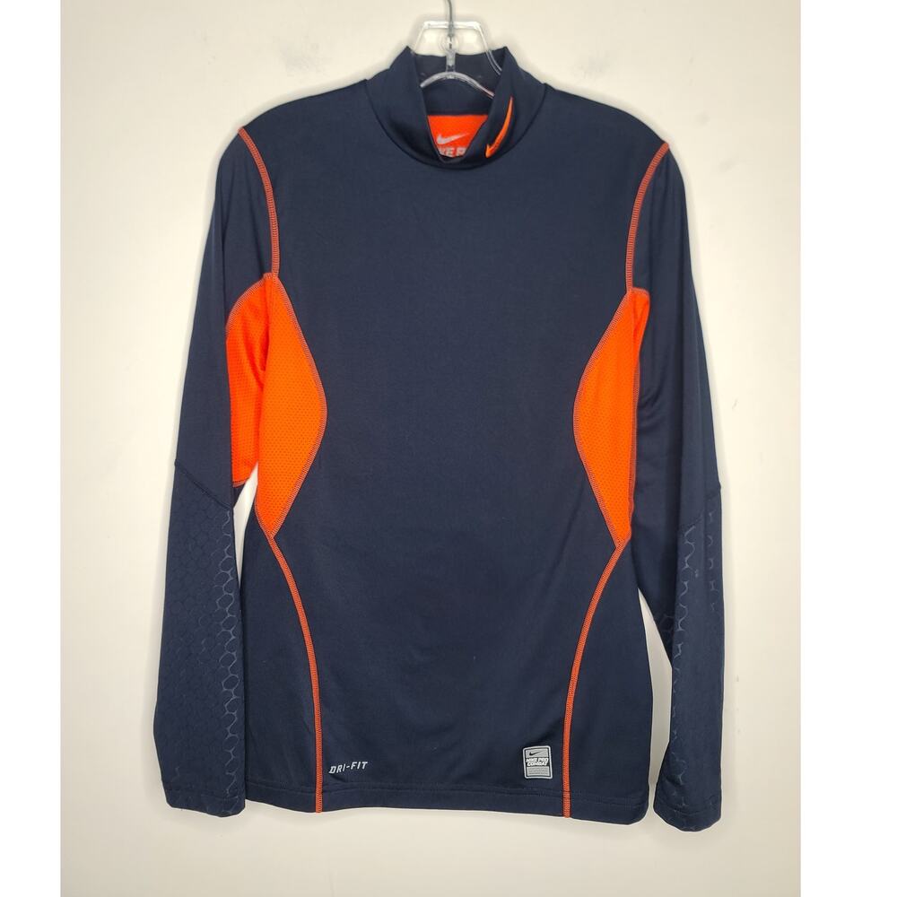 Nike Pro Combat blue orange long sleeve mock turtleneck shirt - small